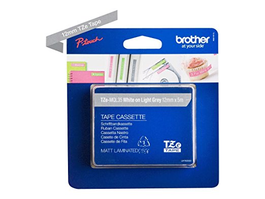 Brother Schriftband TZe-MQL35 12 mm, weiß auf hellgrau (matt)