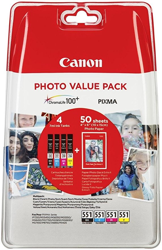 Canon CLI-551 Photo Value Pack C/M/Y/BK PP-201 10x15 cm 50 Bl. Tintenpatrone
