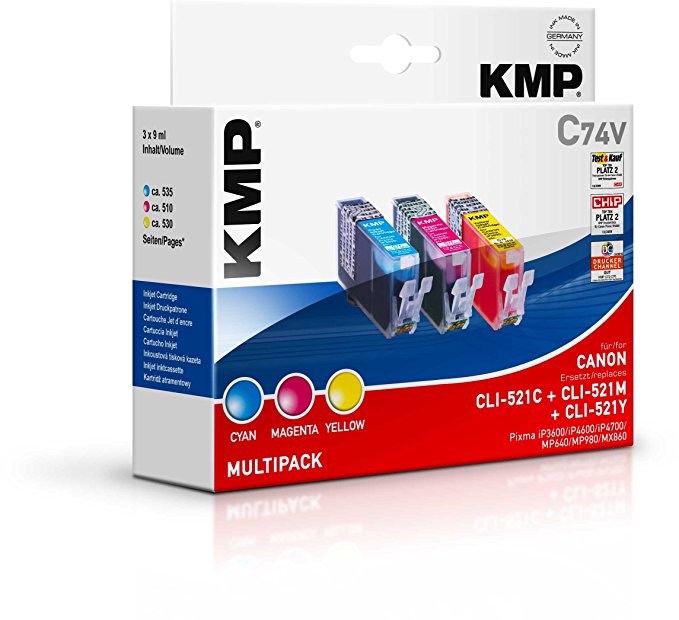 KMP C74V Vorteilspack C/M/Y kompatibel mit Canon CLI-521 Tintenpatrone
