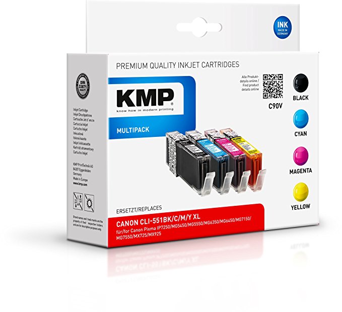 KMP C90V Vorteilspack kompatibel mit CLI-551 BK/C/M/Y Tintenpatrone