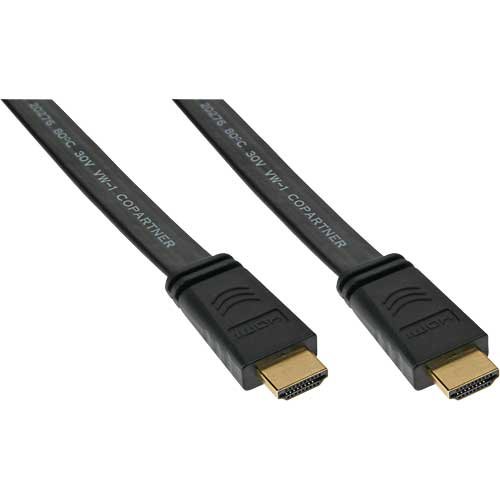 InLine HDMI Flachkabel, HDMI-High Speed mit Ethernet, verg. Kontakte, schwarz, 0,5m schwarz