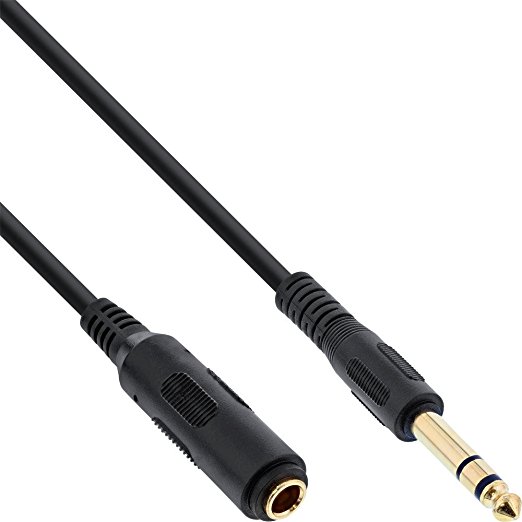 InLine Kopfhörerverlängerung, 6,3mm Klinke Stecker / Buchse, Stereo, vergoldete Kontakte, schwarz, 1m schwarz