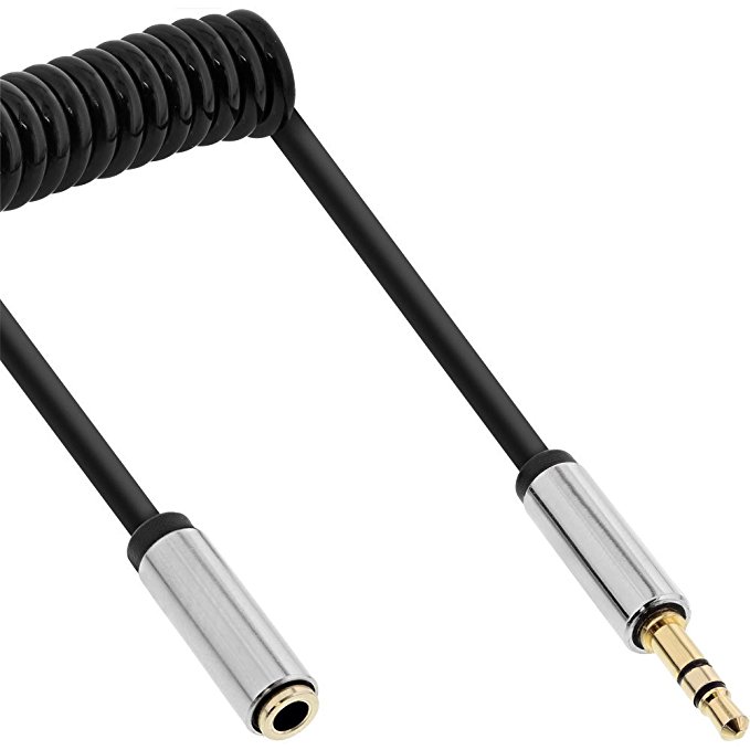InLine Slim Audio Spiralkabel Klinke 3,5mm ST/BU, 4-polig, Stereo, 3m schwarz