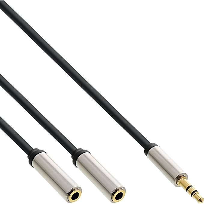 InLine Slim Audio Y-Kabel Klinke 3,5mm ST an 2x Klinke BU, 2m schwarz