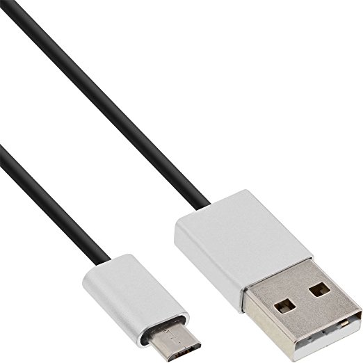 InLine Micro-USB 2.0 Kabel, USB-A Stecker an Micro-B Stecker, schwarz/Alu, flexibel, 5m schwarz