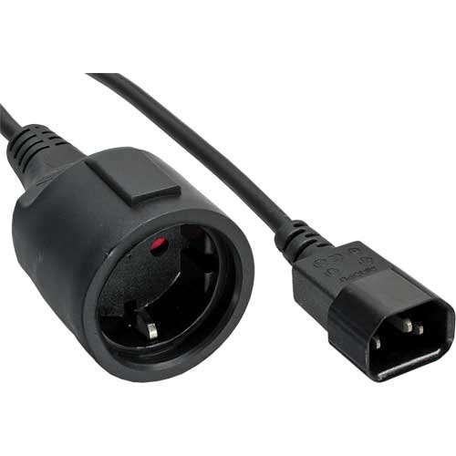 InLine Netz Adapter Kabel, Kaltgeräte C14 auf Schutzkontakt Buchse, für USV, 1m schwarz