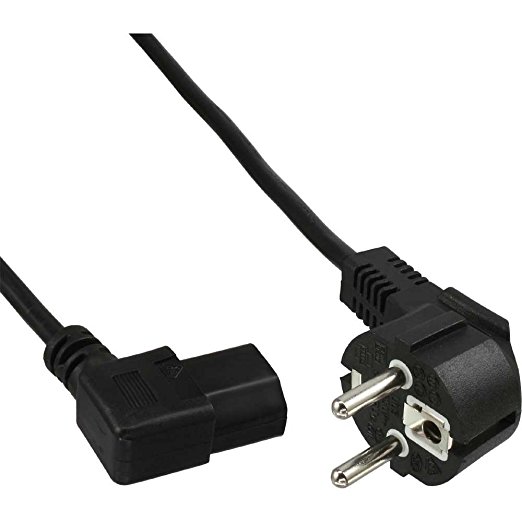 InLine Netzkabel, Schutzkontakt gewinkelt auf Kaltgerätestecker C13 links abgewinkelt, 1m, schwarz schwarz