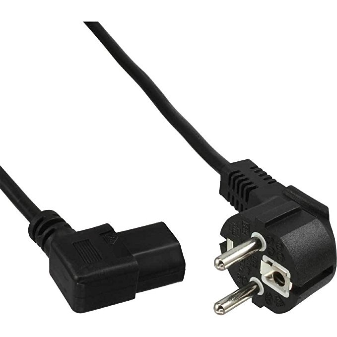 InLine Netzkabel, Schutzkontakt gewinkelt auf Kaltgerätestecker C13 links abgewinkelt, 5m, schwarz schwarz