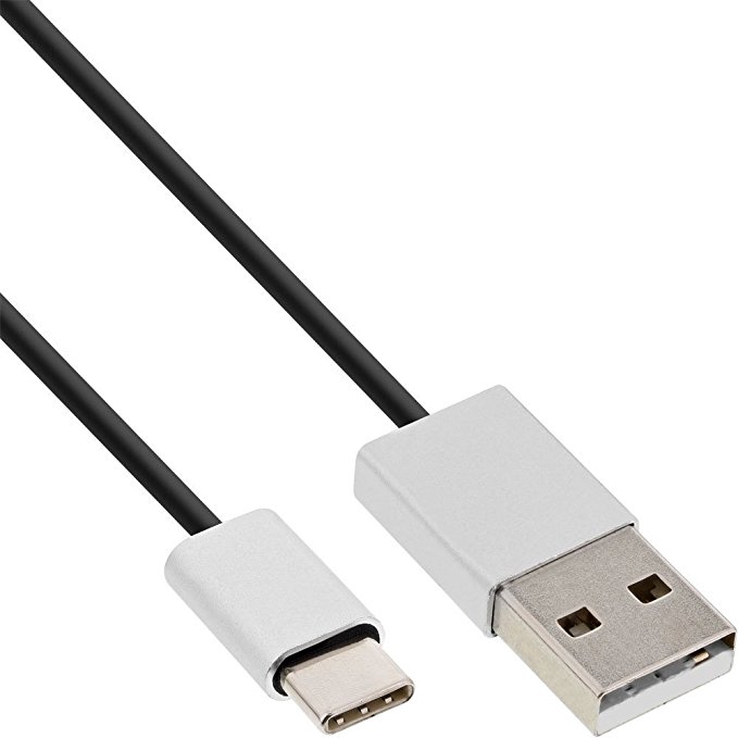 InLine USB 2.0 Kabel, Typ C Stecker an A Stecker, schwarz/Alu, flexibel, 3m schwarz