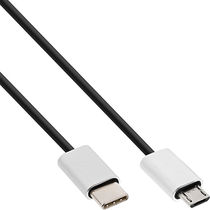 InLine USB 2.0 Kabel, Typ C Stecker an Micro-B Stecker, schwarz/Alu, flexibel, 1,5m schwarz