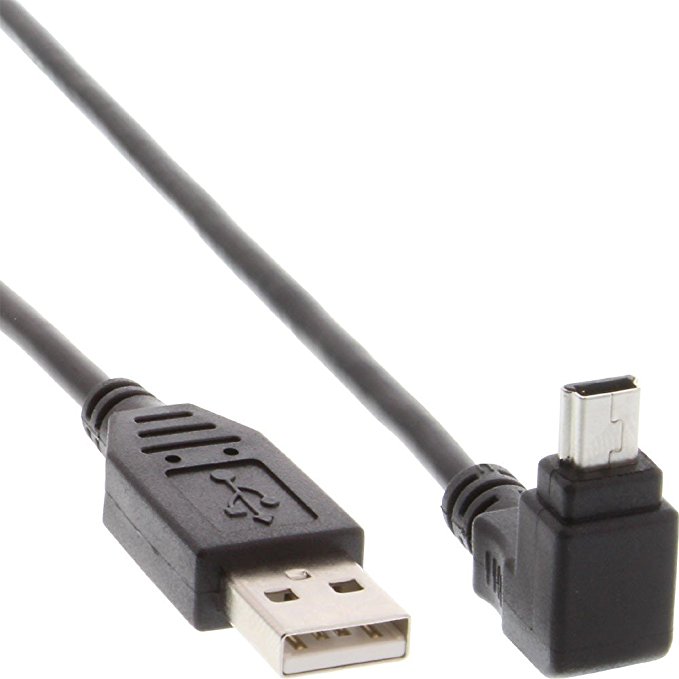 InLine USB 2.0 Mini-Kabel, Stecker A an Mini-B Stecker (5pol.) oben abgewinkelt 90°, schwarz, 1,5m schwarz