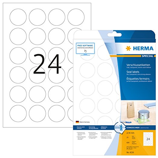 Herma Verschlussetiketten transparent 40 mm Folie 600 St.