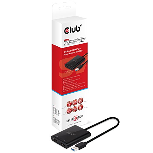 Club 3D Adapter USB 3.1 Typ A > 2x HDMI 2.0 4K@60Hz akt.St/Bu retail