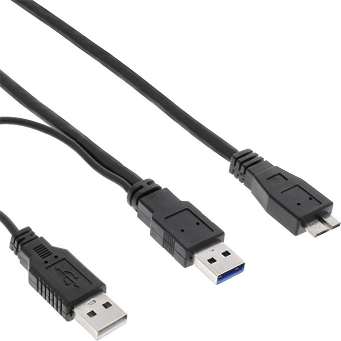 InLine 0,2m USB 3.0 Y-Kabel, 2x A an Micro B - schwarz